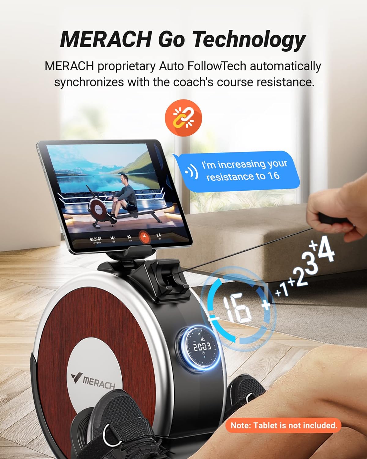 Merach Rowing Machine & Seat Cushion, Magnetic Rower Machine for Home, 16 Levels of Quiet Resistance, Dual Slide Rail with Max 350lb Weight Capacity, App Compatible with LCD Monitor