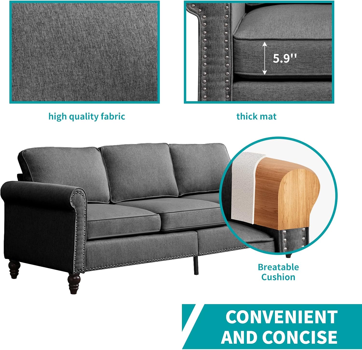 BALUS Living Room Furniture Set, 3 PCS Sofa Couches Set with 5.9