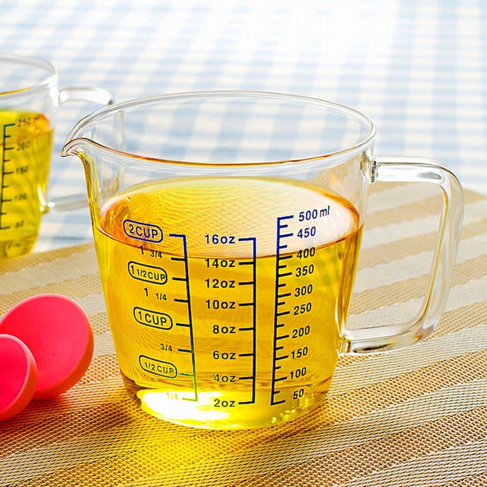2 Cup Borosilicate Glass Measuring Cup With 50ML Intervals Scale New Kitchen Accessories Easy Measure Liquid Powder Milk Cups