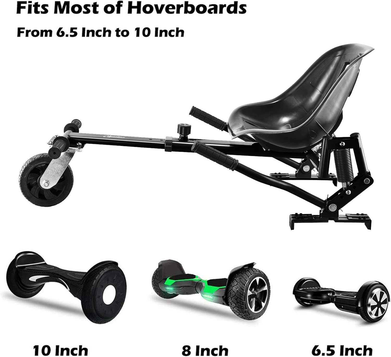 Hoverboard seat Attachment, Hover Board go Kart for Adults & Kids, Accessories to Transform Hover Board into go cart, Hover carts with Off-Road tire and Shock Absorption, Black
