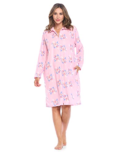 Casual Nights Women's Printed Micro Fleece Zip Up Long Sleeve Sleepwear Duster Robe