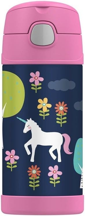THERMOS 12 Ounce Funtainer Kids Straw Bottle, Unicorns