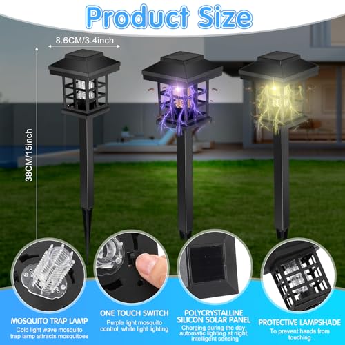 Solar Bug Zapper Outdoor 2 in 1 Solar Mosquito Fly Killer Waterproof LED Insect Zapper and Lighting Mosquito Repellent Lamp for Outdoor Garden Patio Yard Lawn (White and Purple Light)