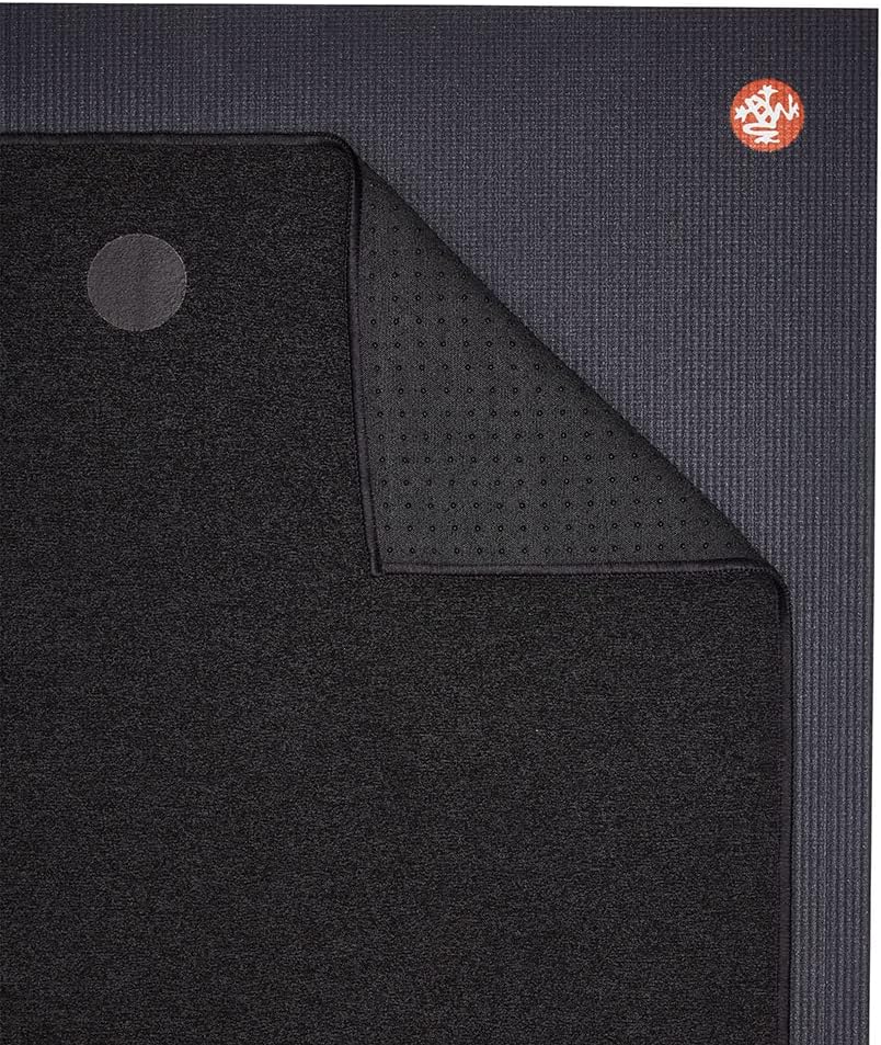 Manduka Yoga Towel for Mat Nonslip and Quick Dry for Hot Yoga with Rubber Bottom Grip Dots 72 Inch Long Onyx Thin and Lightweight (262023001)