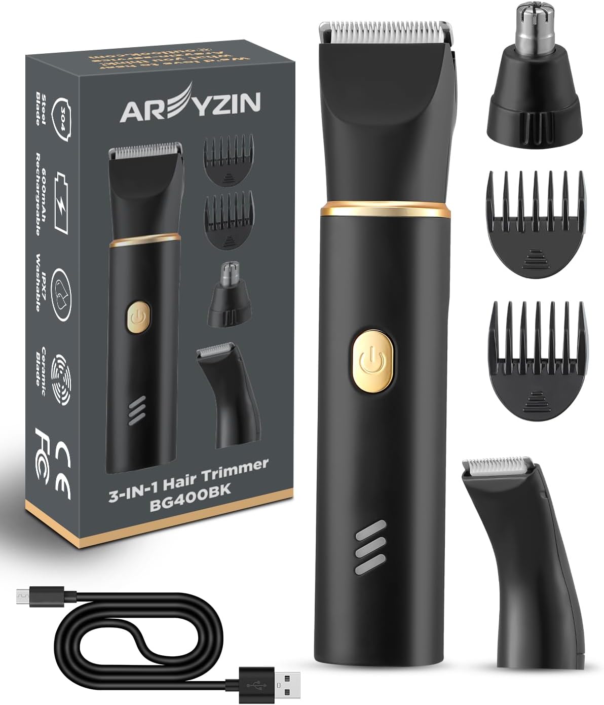 AREYZIN Body Hair Trimmer for Men Bikini Trimmer for Women Pubic Hair Removal Body Groomer Kit Electric Shavers for Arms Leg Hair, Nose Hair Trimmer, Rechargeable,IPX7 Waterproof,Black