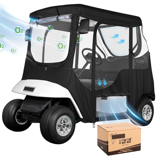 10L0L Upgraded Golf Cart Enclosure, Golf Cart Cover for EZGO TXT 2 Passengers with Dust Netting Windshield and 4 Sided Transparent Dust Netting Double Windows