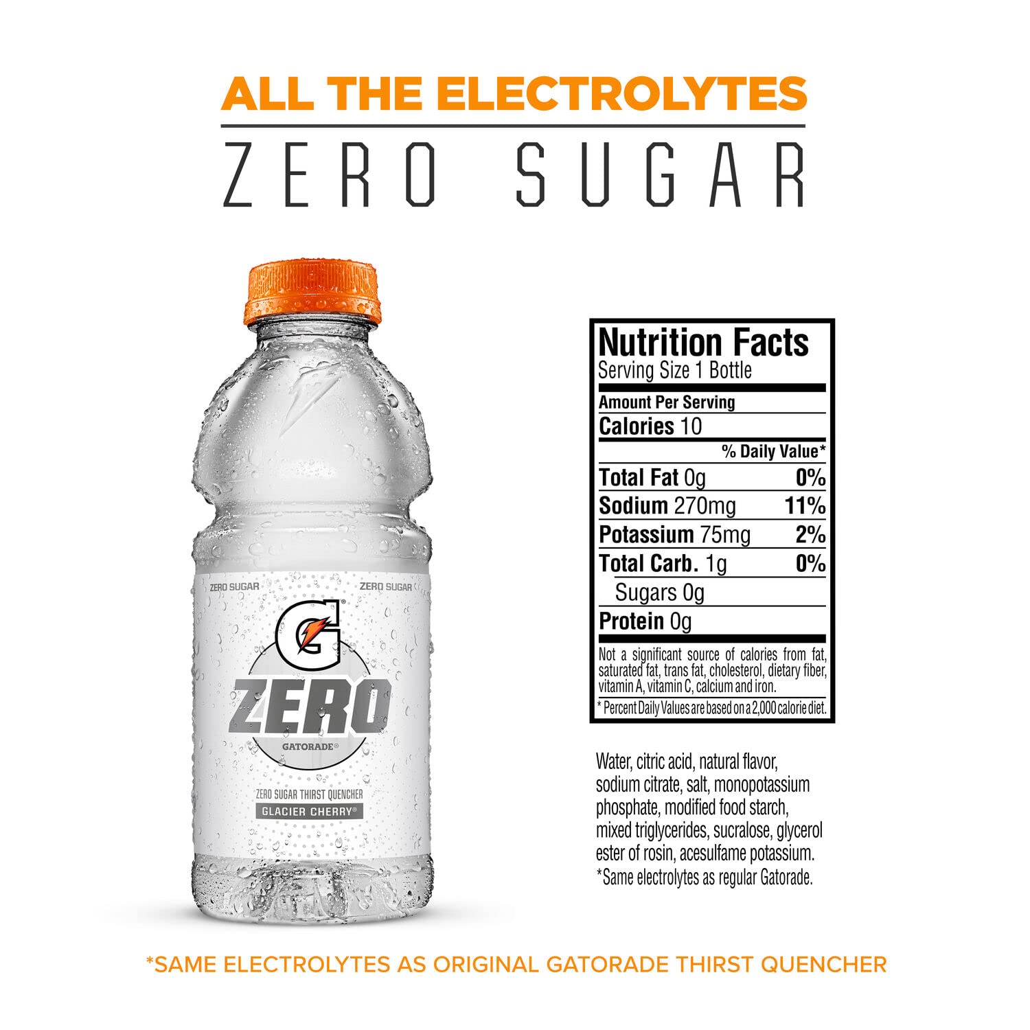 Gatorade Zero Sugar Thirst Quencher, Glacier Cherry, 20 Fl Oz (Pack of 12)