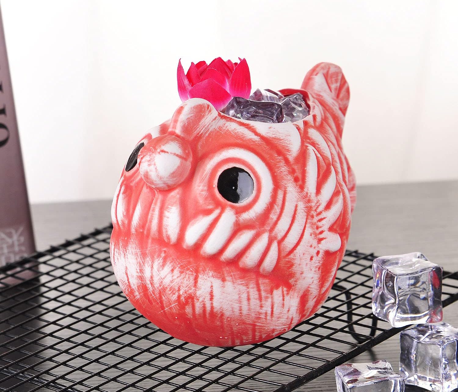 WHJY Creative Cocktail TIKI Mug Bar-Tiki Glass Hawaii Wine Red Light Fish Ceramic Cup Mug