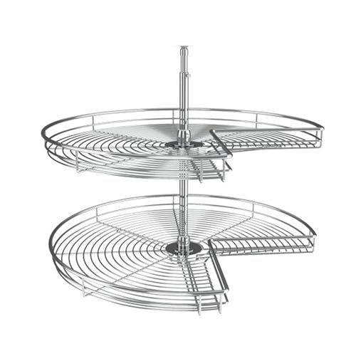 Rev-A-Shelf Dual Shelf Kidney Shaped Lazy Susan Organizer for Corner Base Kitchen Cabinets, Rotating Turntable Storage Wire Trays, Chrome, 5472-32 CR