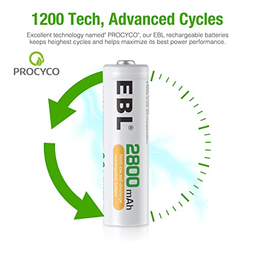 EBL Rechargeable AA Batteries 2800mAh 1.2V Ni-MH AA Rechargeable Batteries 12 Pack