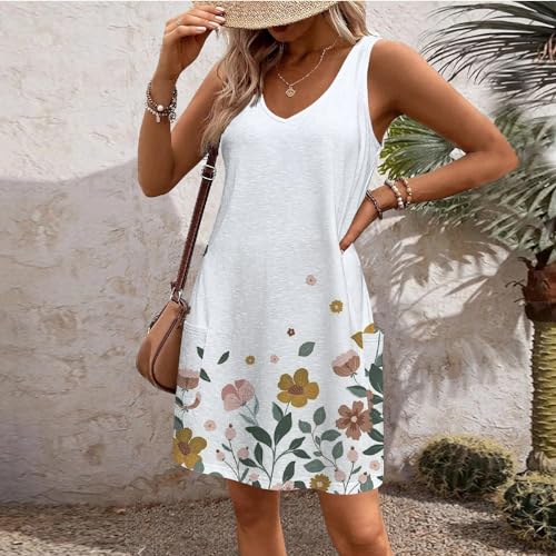 Summer Dresses for Women 2024,Casual Dresses for Women 2024 Trendy V Neck Beach Sun Dresses with Pockets