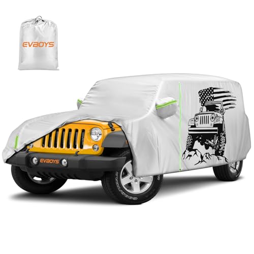 Windproof Cover Waterproof Fits for 2006-2023 Wrangler JK JL 4 Door, Full Exterior Covers Sun Rain Wind Protection, Cover with Driver Door Zipper