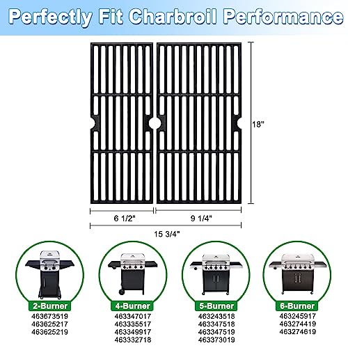 Adviace Grill Replacement Parts for Charbroil Performance 2 Burner 463673519, 463625217, 463625219, G470-0002-W1, G470-0003-W1, 18'' Cast Iron Grates, Heat Plates, Burners, Crossover Tubes, Ignitors.