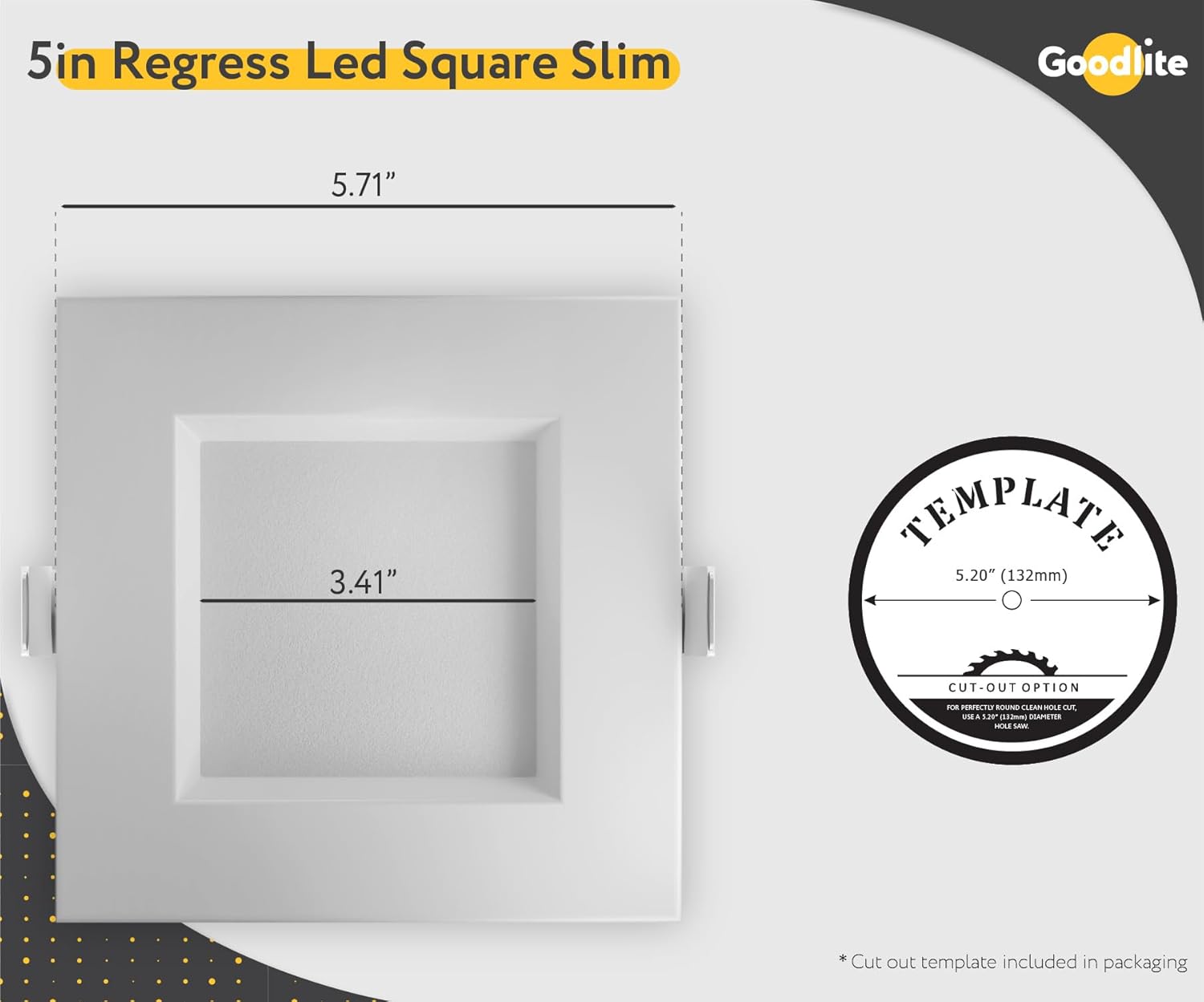 Goodlite 5 Inch LED Regress Square Slim Ceiling Light with Junction Box, Dimmable IC Rated, 23W 200W Equal 1800 Lumens, Selectable Color Temperature 2700K, 3000K, 3500K, 4100K, 5000K,