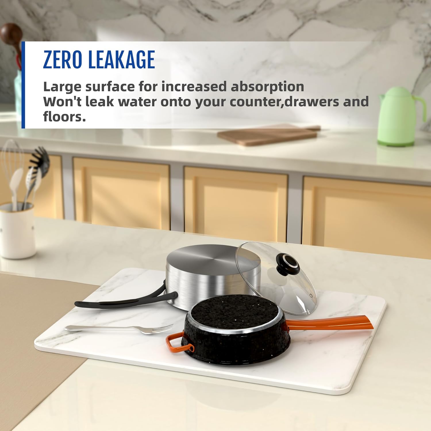 Stone Dish Drying Mat for Kitchen 2 PACK Super Absorbent Fast Drying Counter Marble Stone Mat Kitchen 15.7x11.8 in (2PACK-WHITE)