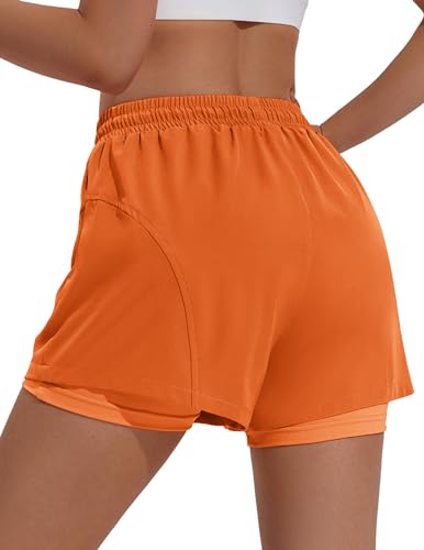PINSPARK Athletic Shorts for Women High Waisted Workout Short 2 in 1 Running Shorts Gym Shorts with Zipper Pockets