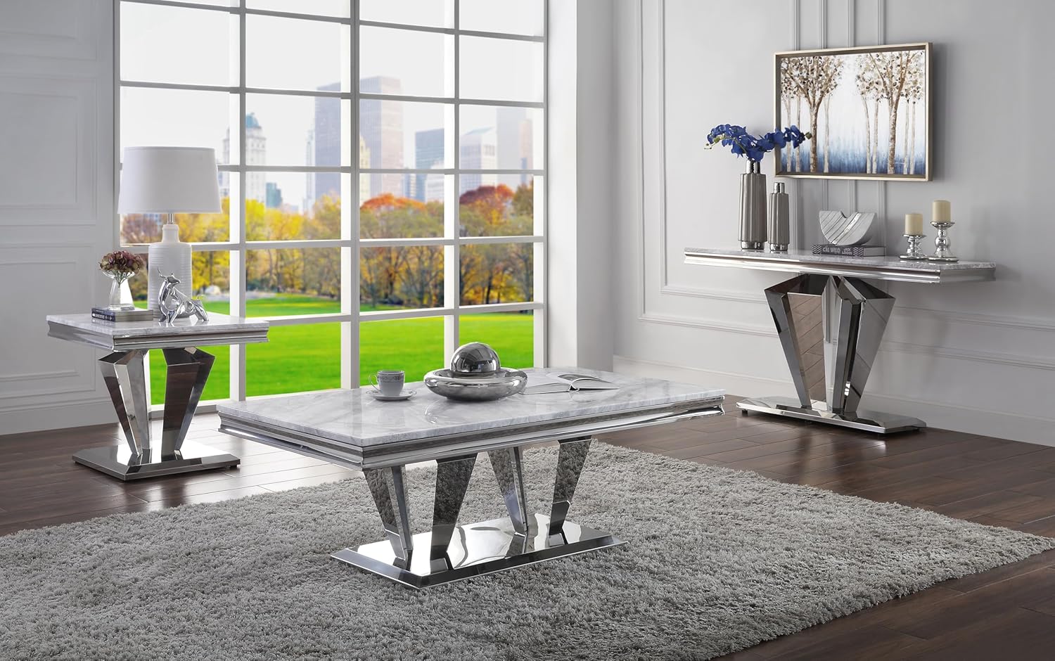 NicBex Coffee Table Vintage Coffee Table with Light Gray Printed Faux Marble Contemporary Rectangle Coffee Table with Mirrored Silver Finish Cocktail Table Center Table for Living Room, Gray