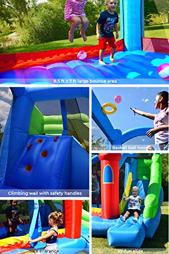 Bounceland Royal Palace Inflatable Bounce House, with Long Slide, Large Bouncing Area, Basketball Hoop and Sun Roof, 13 ft x 12 ft x 9 ft H, UL Strong Certified Blower, Castle Kids Party Theme