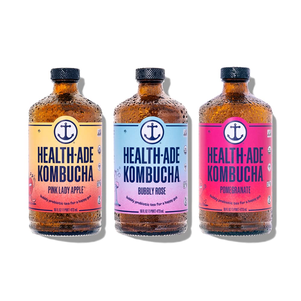 Health-Ade Kombucha Tea Organic Drink, Fermented Tea with Living Probiotics, Detoxifying Acids, Supports Gut Health, Non-GMO, Vegan, Gluten Free, 12 Pack (16 Fl Oz Bottles), Signature Variety Pack