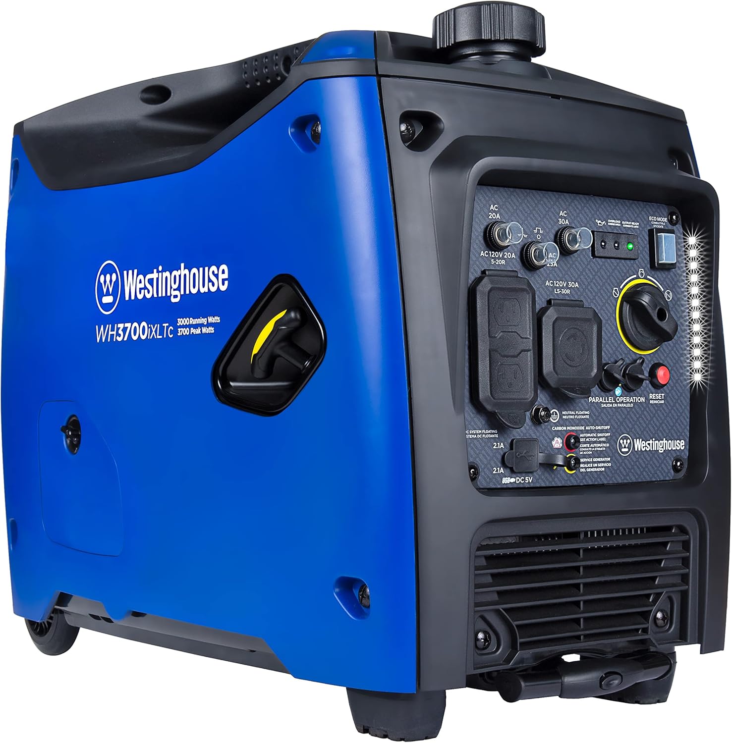 Westinghouse Outdoor Power Equipment 3700 Peak Watt Super Quiet Portable Inverter Generator, Wheel & Handle Kit, RV Ready 30A Outlet, Gas Powered, CO Sensor, Parallel Cord Included