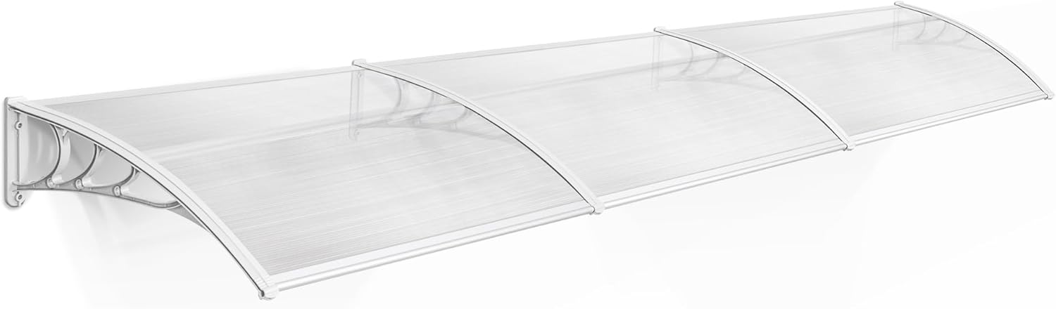 MCombo 116 inch / 78 inch / 39 inch Window Awning Outdoor Polycarbonate Hollow Sheet Door Patio Canopy (40''x120'', White Canopy/Pure White Bracket)