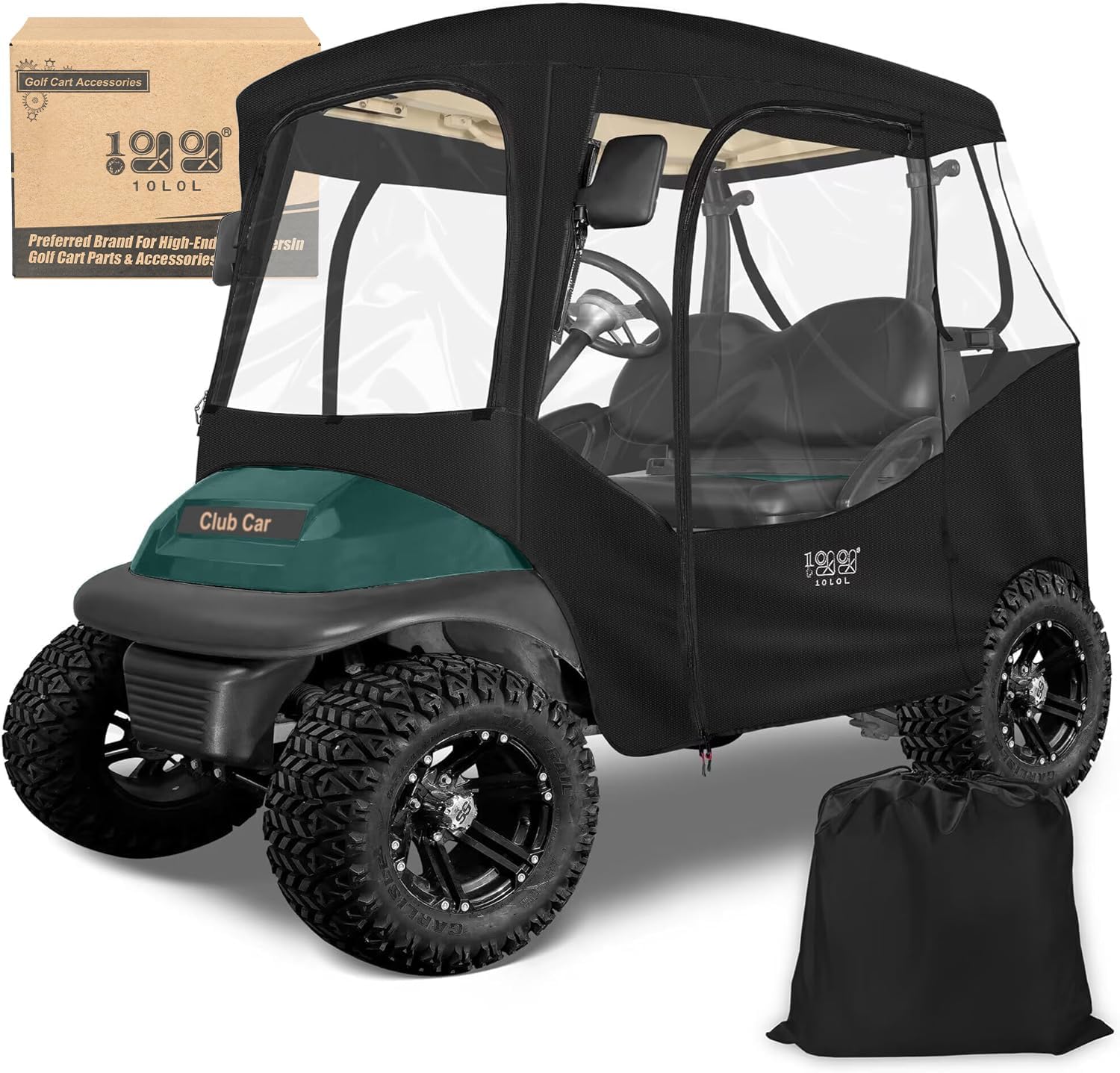 10L0L Golf Cart Enclosures 2 Passenger Club Car with Roll-Up Windshield for Club Car DS & Precedent All Weather Windproof Waterproof Rain Cover, 4-Sided Clear Window & Roll-up Zipper Door