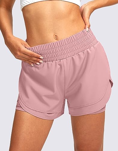 Soothfeel Women's 2 in 1 Running Shorts High Waisted Athletic Shorts Exercise Gym Workout Shorts for Women with Pockets