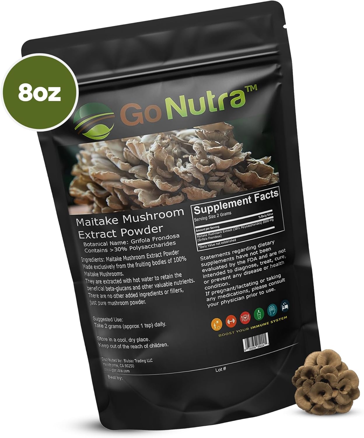 Maitake Mushroom Extract Powder by Go Nutra 8 oz | Grifola Frondosa 30% Polysaccharides | Maitake King of Mushrooms