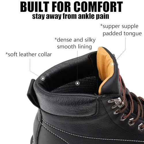 SUREWAY 6” Mens Heavy Duty Steel Toe Work Boots for Men,Goodyear Welt,Extremely Comfortable Durable Proved,Superior Oil/Slip Resistant,Thicker Leather,Wedge Sole,EH Safety Industrial Construction Boots