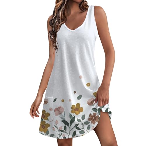 Summer Dresses for Women 2024,Casual Dresses for Women 2024 Trendy V Neck Beach Sun Dresses with Pockets
