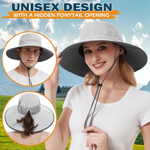 EINSKEY Unisex Ponytail Sun Hat, Wateproof Wide Brim Large Head UV Protection Hat for Fishing Hiking Garden Beach Golf Safari