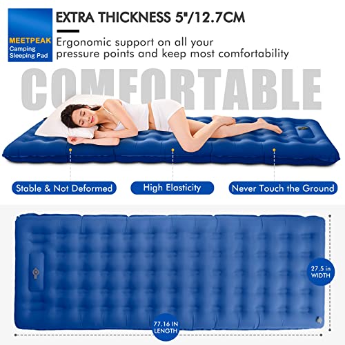 MEETPEAK Extra Thickness 5 Inch Inflatable Sleeping Pad Built-in Pump, Durable Waterproof Camping Air Mattress for Backpacking Traveling Hiking, Compact & Lightweight Camping Sleeping Mat
