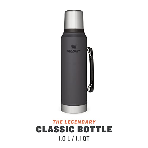 Stanley Classic Legendary Thermos Flask 1L Charcoal – BPA-Free Stainless Steel Thermos - Flask for Hot Drink Keeps Cold or Hot for 24 Hours - Leakproof Lid Doubles as Cup - Dishwasher Safe