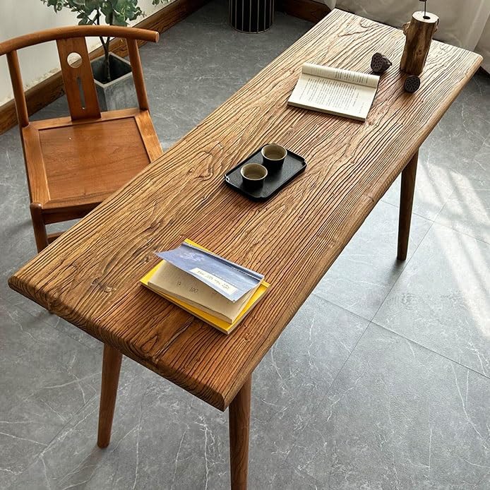 Deask Old Elm Large Desk Solid Wood Dining Table Retro Chinese Style Living Room Long Table Desk Simple Home Log Old Board Ergo Desk(160 * 70 * 75cm)