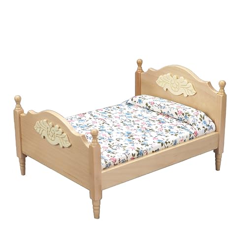 Dollhouse Bed Functional Create Vitality Miniature Furniture Wooden Bed Model Play House Toy Wooden Color