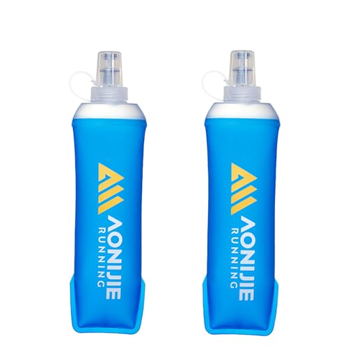 AONIJIE 2 PCS TPU Collapsible Soft Water Bottle 500mL Squeeze Sports Soft Flask for Running, Hiking, Cycling, Climbing (500ML,blue)