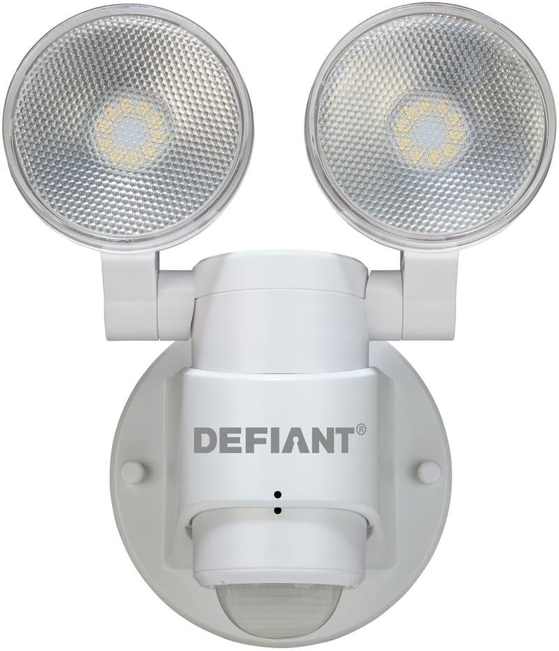 LED Motion Sensor Security Light By Defiant | 180 Degree 180 Degree 2-Head White Outdoor Weatherproof Spot Lights | Bright Lumens |Tool-less Lamp Adjustments
