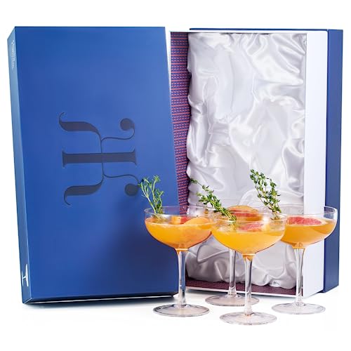 Vintage Crystal Champagne Coupe Glasses - Set of 4 | 7.4oz | Classic Luxury Cocktail & Wine Glassware, Premium Hand-Blown | Manhattan, Cosmopolitan, Sidecar, Speakeasy Roaring 1920s Stemmed Goblets