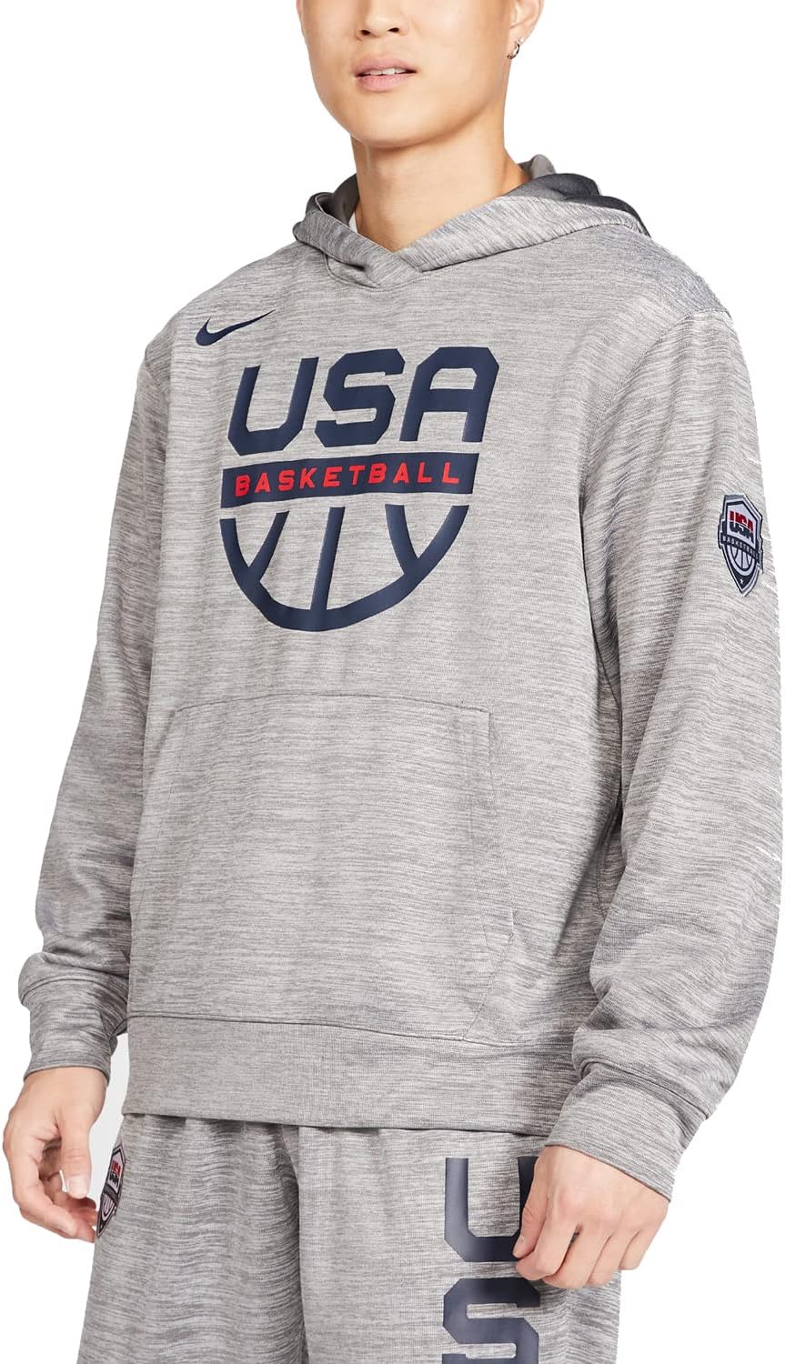 Nike USA Spotlight Men's Basketball Hoodie (Large, Dark Grey Heather/Dark Grey)