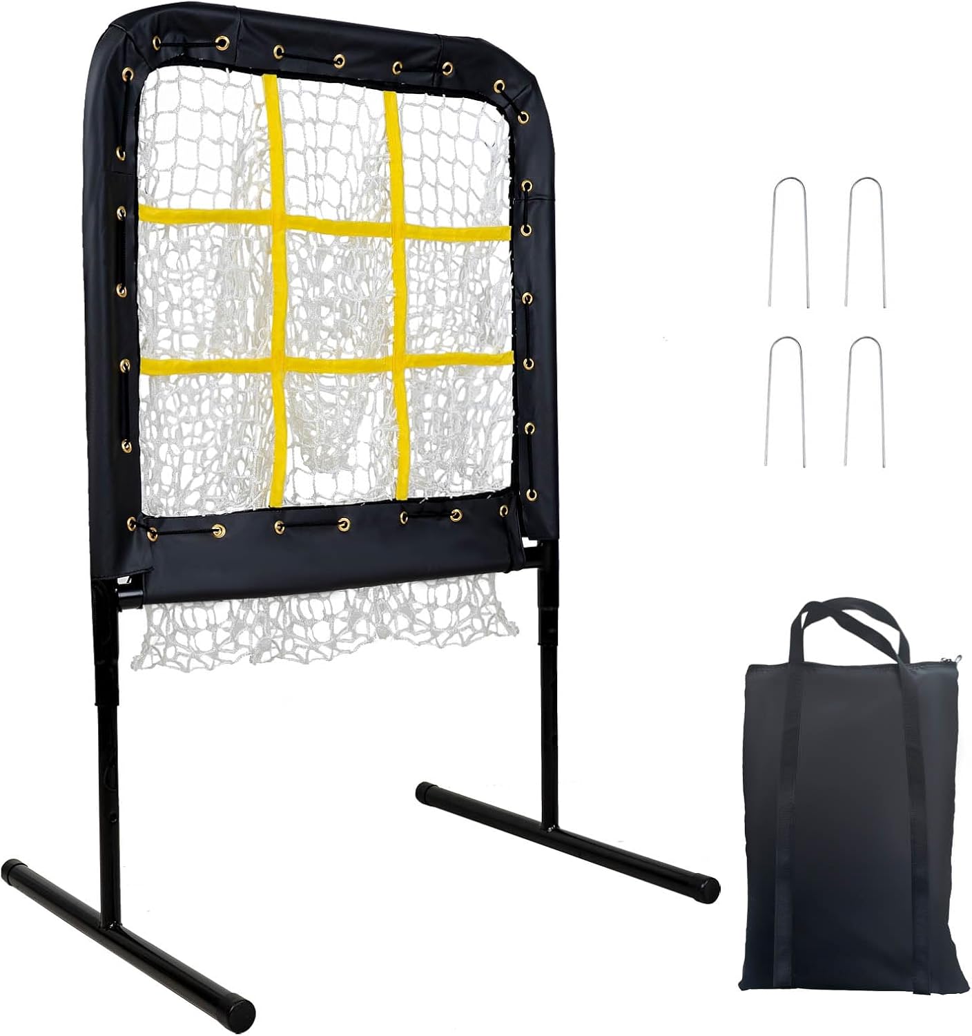 9 Hole Pitching Net Baseball Pitching Net with Strike Zone,Pitching Target Net 3 Level Height Adjustable Softball Baseball Training Equipment for Hitting and Pitching Practice with Carry Bag