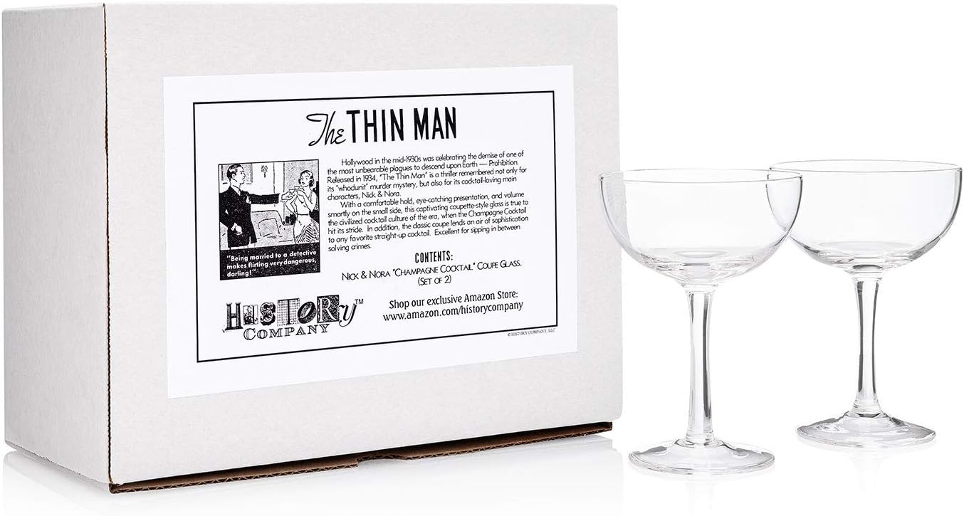 HISTORY COMPANY Nick & Nora Classic Champagne Cocktail Coupe Glass 2-Piece Set (Gift Box Collection)