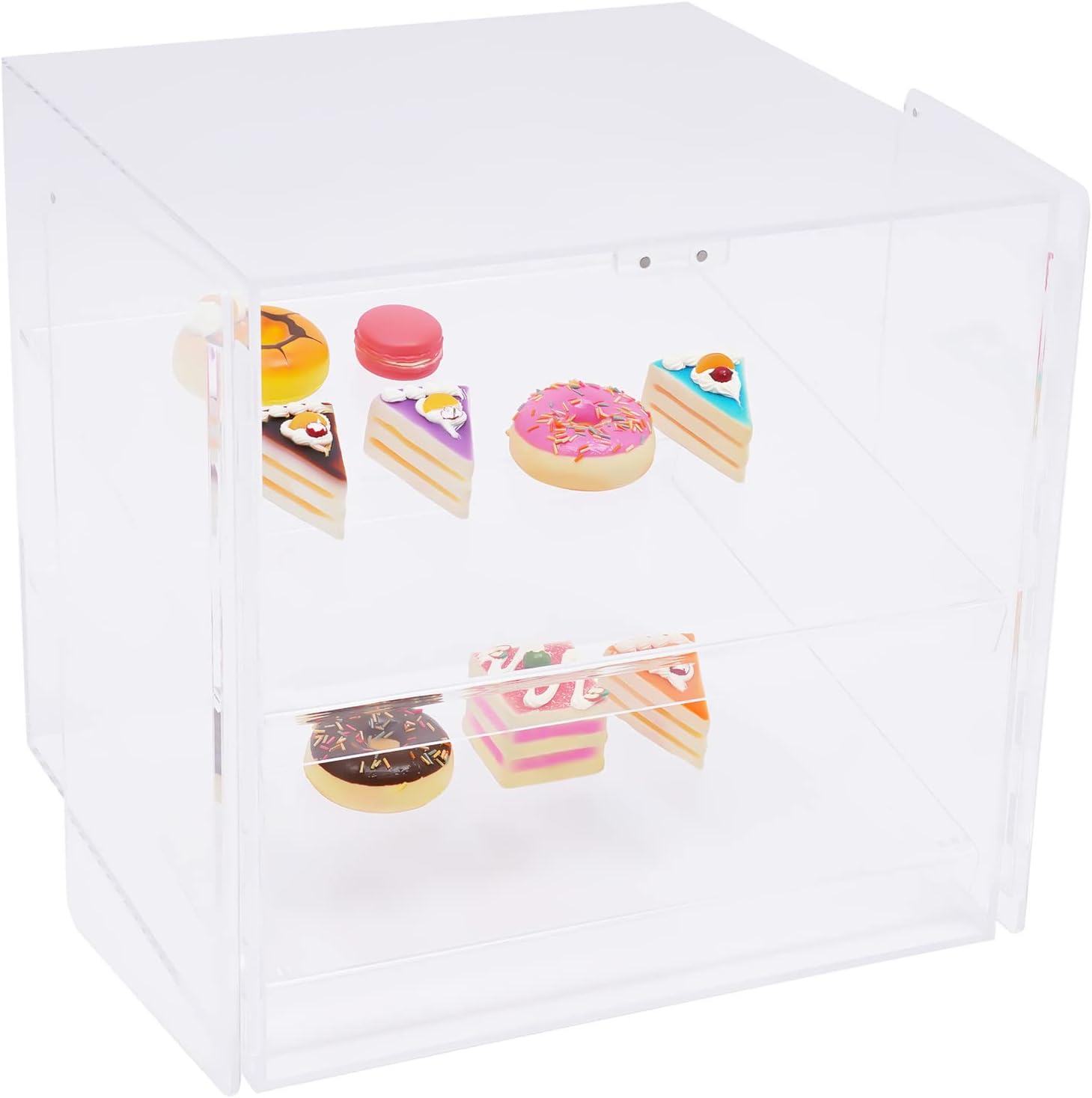 Clear Pastry Display Case,2 Tier Self Serve Pastry or Donut Display Case,Commercial Countertop Bakery Display Case for Deli Bakery Convenience Stores Display Bagel Cakes and Keeps Fresh