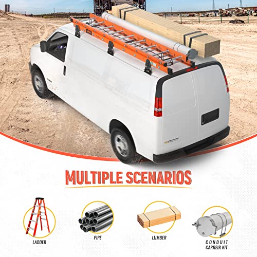 AA-Racks Model X27 Rain-Gutter Van Roof Rack Square 2 Bar Set Steel Rack with Ladder Stoppers (Black)