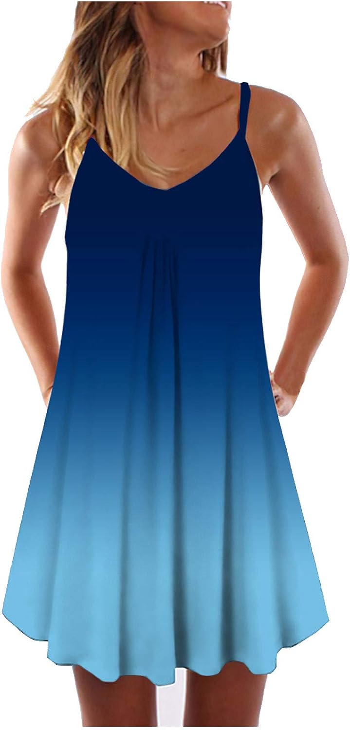 Casual Summer Mini Sleeveless Giraffe Print Plus Size Boho Dress Short Tank Dress A-Line Beach Sundress, Large, Z4-Blue