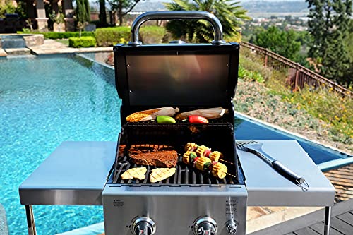 Permasteel 2-Burner Gas Grill, Foldable Side Tables, Grilling Tool Hooks, Propane Gas Barbecue Grill, Black with Copper Accent