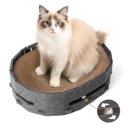 ComSaf Scratch Lounge Cat Bed, Cardboard Cat Scratcher Bed with Ball Toy in Box Interactive for Fun, Removable Cat Scratch Pad for Indoor Cats, Cat Scratching Board with Felt Box Collecting Scraps