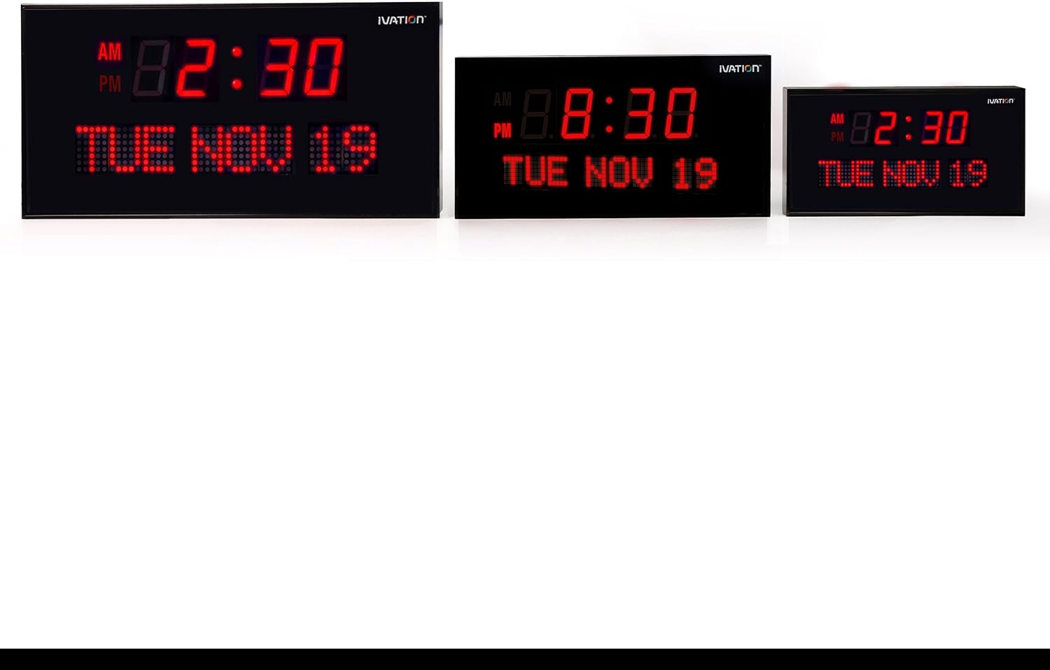 Ivation Big Oversized Digital Blue LED Calendar Clock with Day and Date - Shelf or Wall Mount (22 inches - Red LED)