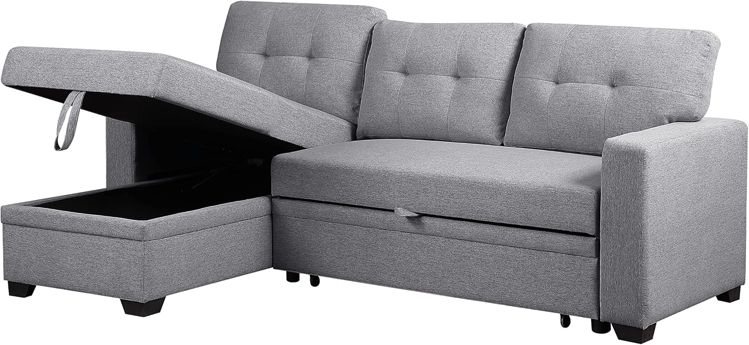 Devion Furniture Lenna Reversible Sectional Sleeper Sofa & Chaise, Light Gray