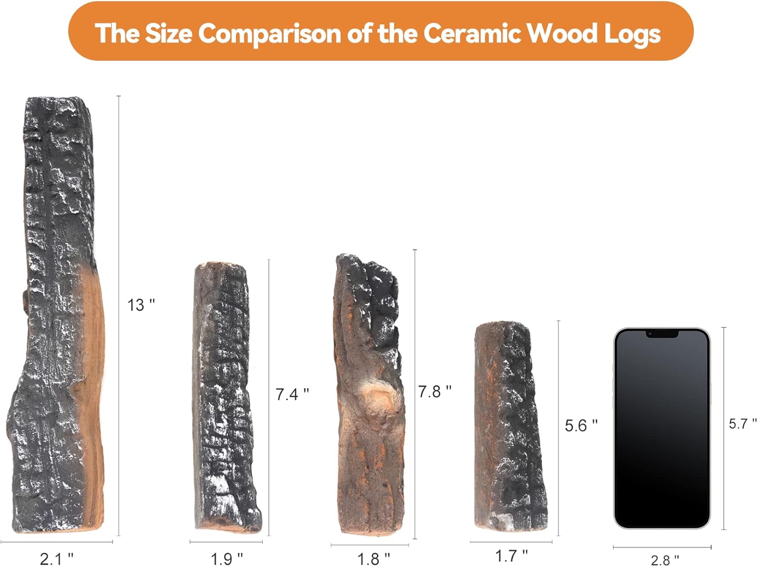 Skyflame Gas Fireplace Logs - 4 Small Pcs Ceramic Wood Logs and Accessories for All Types of Indoor Gas Inserts, Ventless, Propane, Gel, Ethanol, Electric or Outdoor Fireplaces & Fire Pits