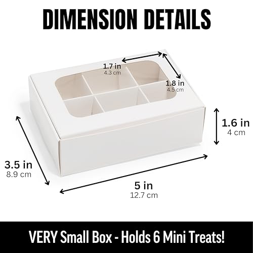 Mini Truffle Boxes - Kraft | VERY SMALL 6 Treats - Window and Dividers | 5 x 3.5 x 1.57 Inches | Pack of 100